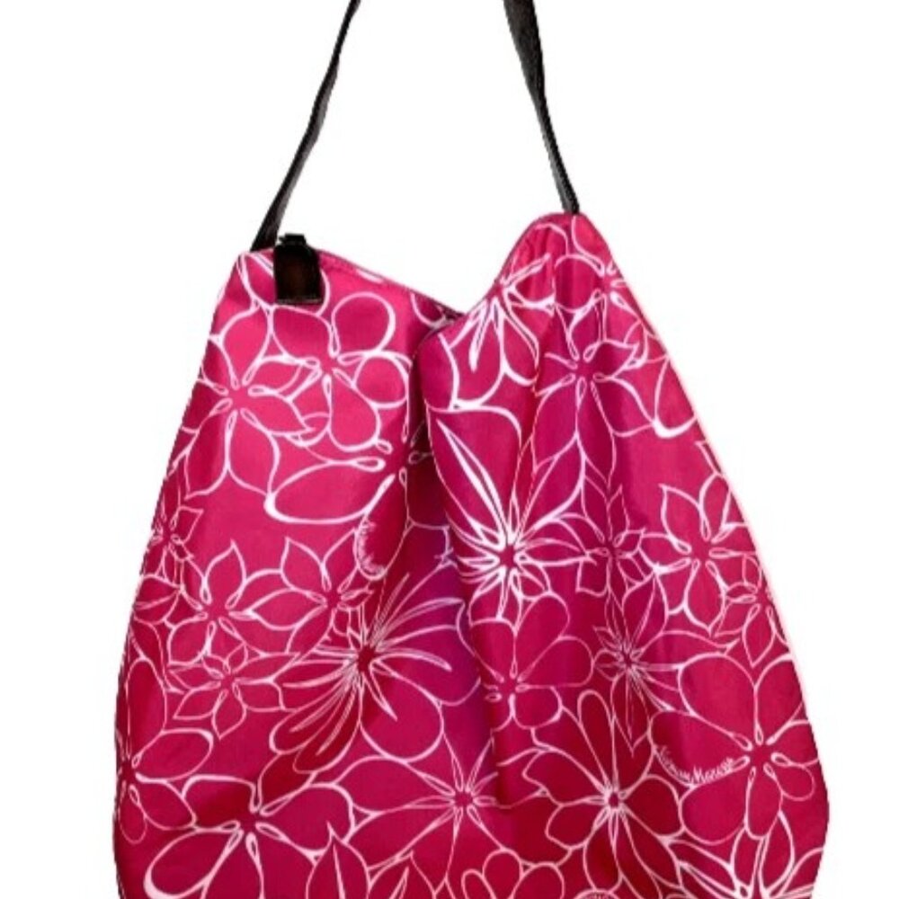 Neiman Marcus Pink White Floral Tote Lined Shoulder Bag EUC